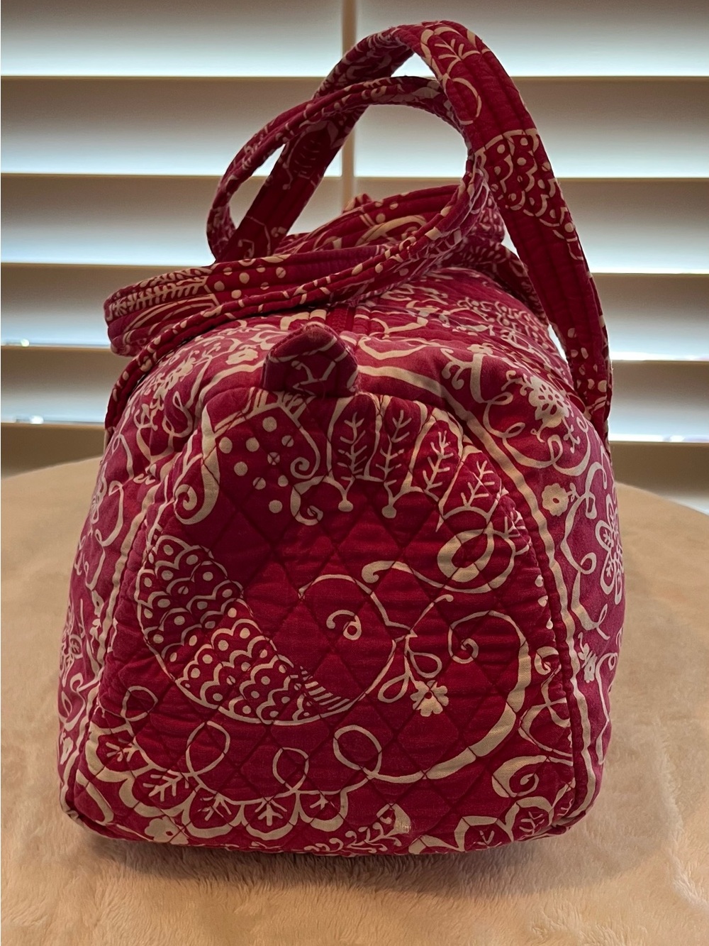 Vera Bradley RETIRED Twirly Birds Pink White Quilted Travel Duffel Bag Medium - Picture 5 of 11
